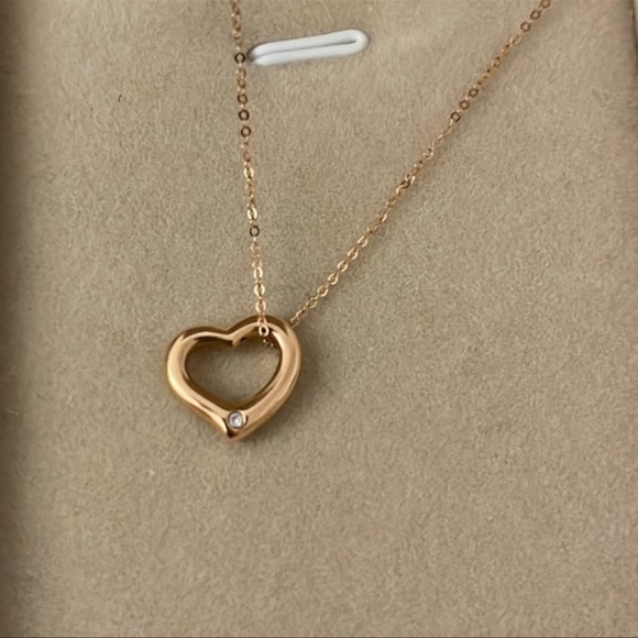 18k Solid Rose Gold Open Heart with 0.01 ct Diamond Necklace 16“+2“ - Picture 4 of 6